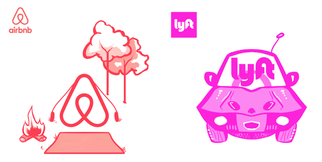 illustrations of airbnb and lyft logos